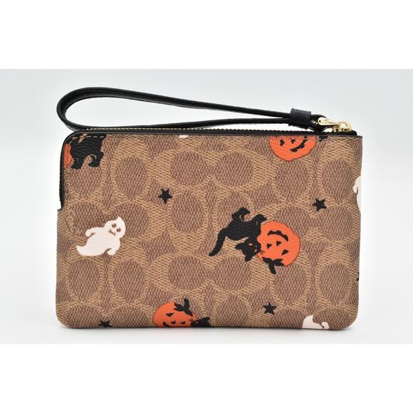 COACH Corner Zip Wristlet Signature Canvas Halloween Print Ghost Cat NEW LIMITED - Picture 9 of 16